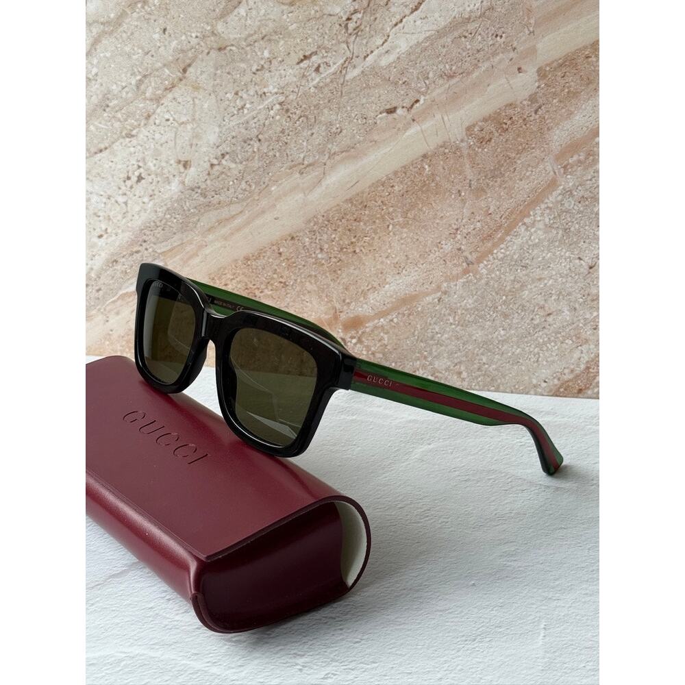 NEW Gucci GG0001S Black Striped Arm Sunglasses - Picture 2 of 6